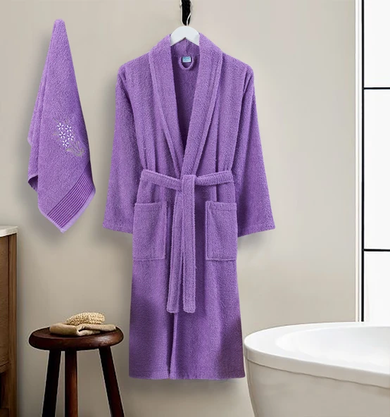 Bornoz - Nakışlı Havlu Seti Cora Lavanta S/M+45x85cm ürün görseli 1