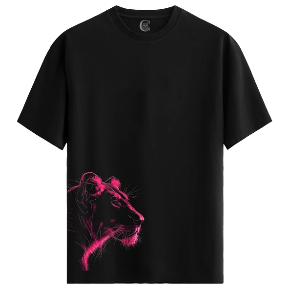 Neon Hunt - %100 Pamuklu Kadın Siyah Tişört - Premium Quality ürün görseli 1