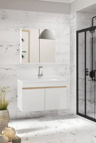 Alfa Banyo Viola-M 80 cm Komple Mdf Banyo Dolabı, Seramik Lavabolu Banyo Dolabı Seti-B-Sa ürün görseli 1
