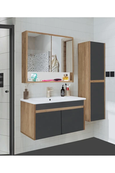 Alfa Banyo Serena Ea 80 cm Seramik Lavabolu Banyo Dolabı Seti, Boy Dolaplı, Mdf, 80+35 Cm, ürün görseli 1