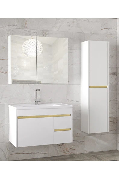 Alfa Banyo Viosen Bg-Ea 80 cm Seramik Lavabolu Banyo Dolabı Seti, Boy Dolaplı, (80+35) 115 cm ürün görseli 1