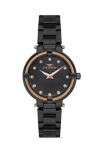 Ferro F40097A-G Quartz Çelik Siyah 32 mm Kadın Kol Saati ürün görseli 1