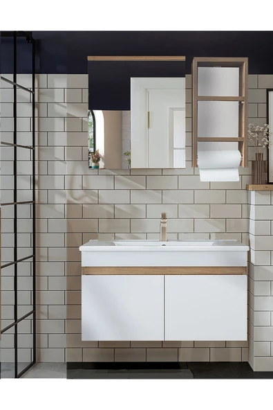 Alfa Banyo Venüs 80 cm Komple Mdf Banyo Dolabı, Seramik Lavabolu, Havluluklu Banyo Dolabı Seti ürün görseli 1