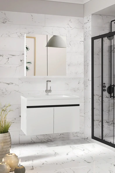 Alfa Banyo Viola-M 80 cm Komple Mdf Banyo Dolabı, Seramik Lavabolu Banyo Dolabı Seti-B-Si ürün görseli 1