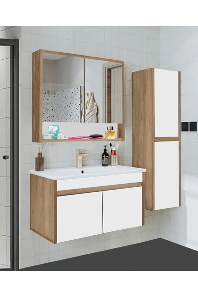 Alfa Banyo Serena Ea 80 cm Seramik Lavabolu Banyo Dolabı Seti, Boy Dolaplı, Mdf, 80+35 Cm, ürün görseli 1