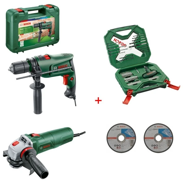 Bosch Darbeli Matkap 600 Watt + 115MM Avuç Taşlama (54 Parça Uç Seti ve 2 Adet Inox Taş) ürün görseli 1
