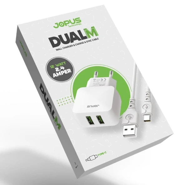 Jopus Universal Lightning JO-DU01 Dualm 2in1 2,4 A Şarj Seti Beyaz ürün görseli 1