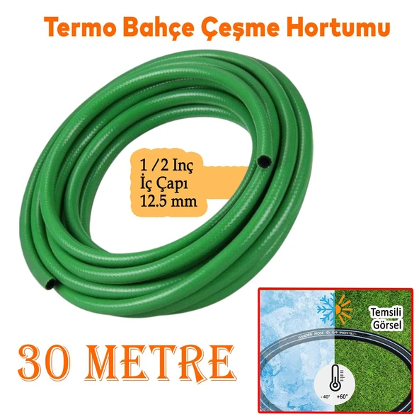 Termo Bahçe Hortumu Dayanıklı 3 Katlı Sağlam Çeşme Su Sulama Yıkama Hortum 30 Metre 12.5 mm 1/2" ürün görseli 1