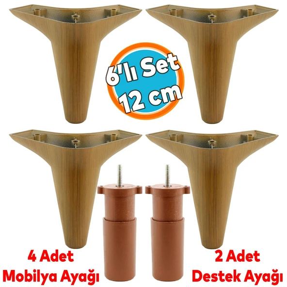 Mobilya Tv Ünitesi Çekyat Koltuk Kanepe Destek Ayağı 12 Cm Koyu Ceviz Baza Ayakları M8 6'lı Set ürün görseli 1