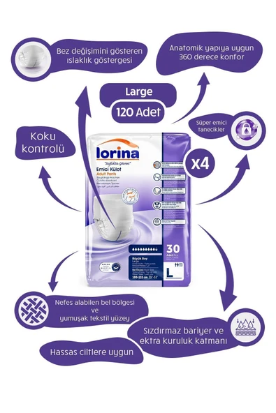 Lorina Emici Külot Büyük Boy Large 30'lu 4 Paket / 120 Adet ürün görseli 1