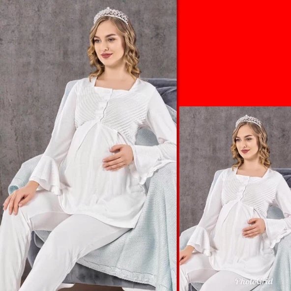 Limissi 2106 Ecru Hamile Lohusa Pijama Takımı ürün görseli 1