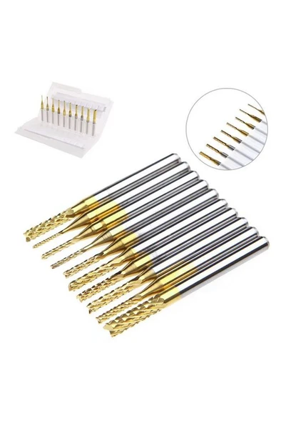 PCB Mini Karbür Freze Kesici 0.8-3.175mm 10 lu Set 3.175mm Shank ürün görseli 1