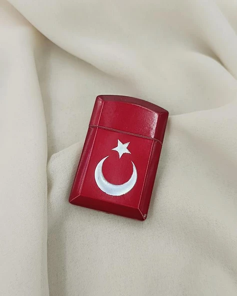 Çakmak Metal Gazlı Doldurulabilir Çakmak Ay Yıldız İşlemeli ürün görseli 1
