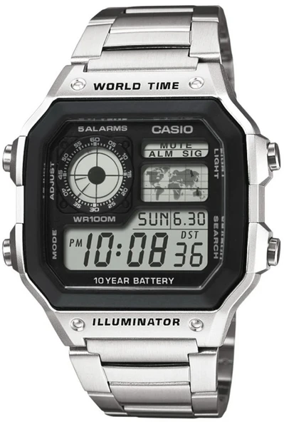 CASIO AE-1200WHD-1AVDF DİJİTAL KARE METAL ERKEK KOL SAATİ ürün görseli 1