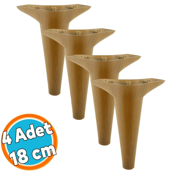 Mobilya Kanepe Sehpa TV Ünitesi Koltuk Ayağı 18 cm Kahverengi Ahşap Desenli Baza Ayak 4 Adet ürün görseli 1