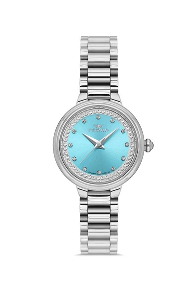 Ferro Quartz Çelik Gri Turkuaz Kadran 23 mm Kadın Kol Saati ürün görseli 1