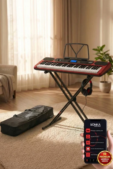 Midex PS-5200RD-HS Pro Org 61 LED Işıklı Tuş Hassasiyetli Bluetooth Midi Kulaklık Stand ürün görseli 1