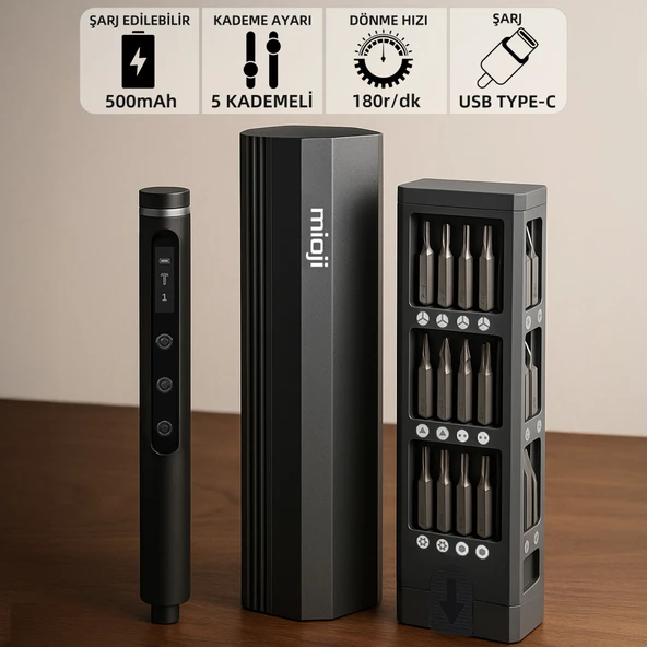 Mioji PS49 500mAh 180r/dk 5 Kademeli 42 Parça Şarjlı Tornavida Seti ürün görseli 1