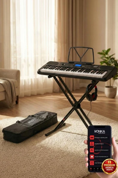 Midex PS-5200BK-HS Pro Org 61 LED Işıklı Tuş Hassasiyetli Bluetooth Midi Kulaklık Stand ürün görseli 1
