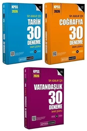 Pegem 2026 KPSS Tarih+Coğrafya+Vatandaşlık 90 Deneme 3 lü Set Pegem Akademi Yayınları ürün görseli 1