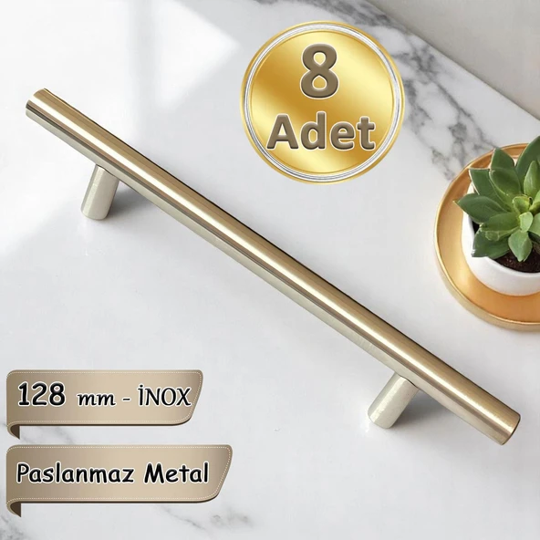 8 Adet Boy Kulp İnox 128 mm Kulp Mobilya Mutfak Dolabı Çekmece Dolap Kapak Kulpu Kulbu Metal Kulpları ürün görseli 1