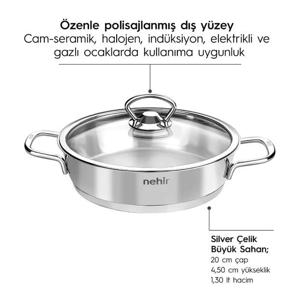 Nehir Silver Çelik 4 Parça Sahan Seti 18-20 cm - Resim 4