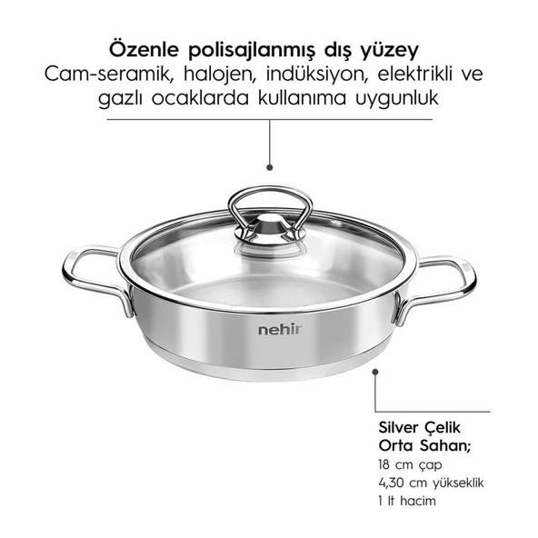 Nehir Silver Çelik 4 Parça Sahan Seti 18-20 cm - Resim 3