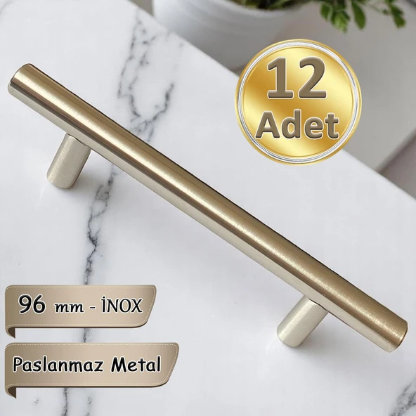 12 Adet Boy Kulp İnox 96 mm Kulp Mobilya Mutfak Dolabı Çekmece Dolap Kapak Kulpu Kulbu Metal Kulpları ürün görseli 1