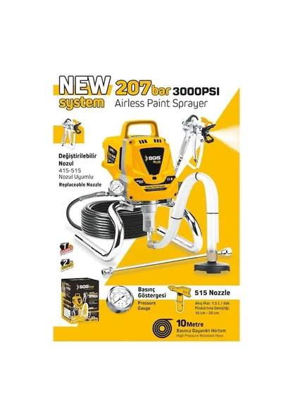 Sgs Plus SGS5280 - 207 Bar Profesyonel Elektrikli Havasız Boya Püskürtme Makinesi ürün görseli 1