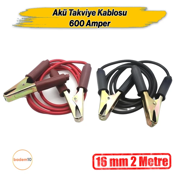 2 Metre 16mm² Kalınlık 6V/12/24V 600 Amper Akü Takviye Kablosu Araç Araba Oto Akümülatör Sarj Şarj ürün görseli 1