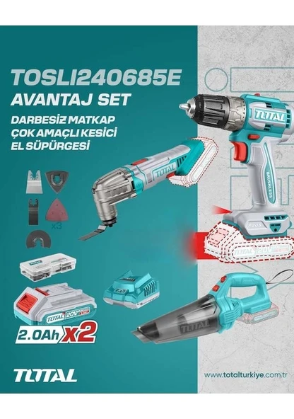 Total TOSLI240685E Matkap+Çok Amaçlı Kesici+El Süpürgesi 3'lü Set ürün görseli 1