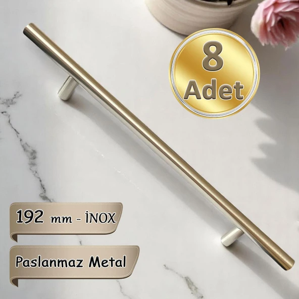 8 Adet Boy Kulp İnox 192 mm Kulp Mobilya Mutfak Dolabı Çekmece Dolap Kapak Kulpu Kulbu Metal Kulpları ürün görseli 1