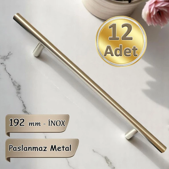 12 Adet Boy Kulp İnox 192 mm Kulp Mobilya Mutfak Dolabı Çekmece Dolap Kapak Kulpu Kulbu Metal Kulpları ürün görseli 1