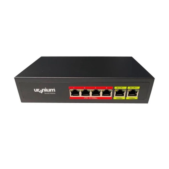 Uranium POE-4002-48W 4 Port 10/100 + 2 Port 10/100 RJ45 Uplink Poe Swıtch ürün görseli 1