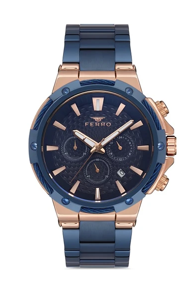 Ferro FM31168A-T Quartz Çelik Lacivert 47 mm Fonksiyonları Aktif Erkek Kol Saati ürün görseli 1