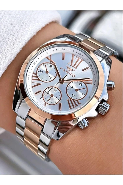 Ferro FL21259A-E 36 mm Rose Gold/Metalik Gri Kadın Kol Saati+ Bileklik ürün görseli 1