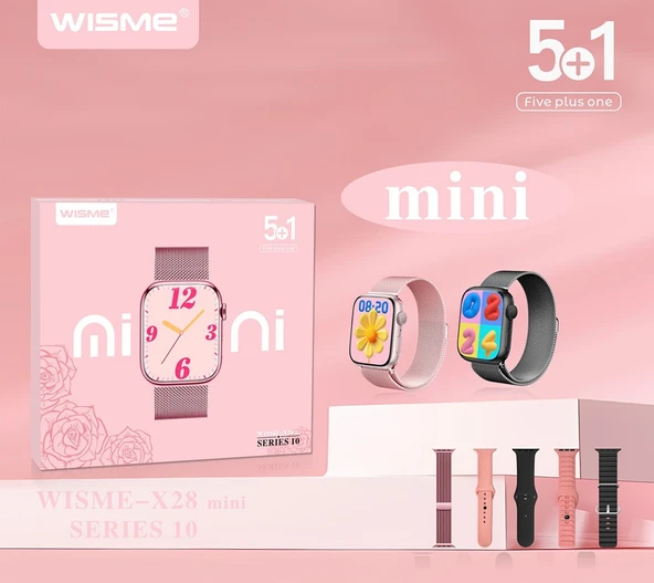 Serreha WİSME-X28 Mini Kadın Akıllı Saat 5 Kordonlu, Kablosuz Şarjlı, Şık Tasarım ürün görseli 1