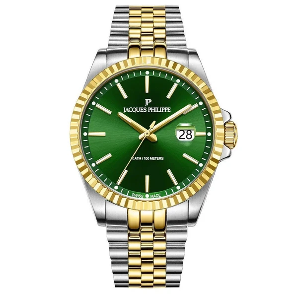 Jacques Philippe JPQGS5973X8V2 Swiss Made Quartz Çelik Altın/Gri Yeşil Kadran Safir Cam 10 ATM 40 mm Erkek Kol Saati ürün görseli 1