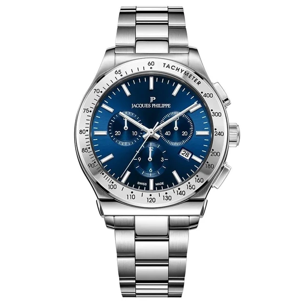 Jacques Philippe JPQGC701336 Swiss Made Quartz Çelik Gri Lacivert Kadran Safir Cam 41 mm Erkek Kol Saati ürün görseli 1