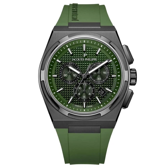 Jacques Philippe JPQGC4184XXG Swiss Made Quartz Silikon Yeşil Safir Cam 42 mm Erkek Kol Saati ürün görseli 1
