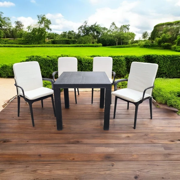 LÜKS ARKALIKLI SANDALYE MİNDERİ 4LÜ 4CM SÜNGERLİ KREM ürün görseli 1