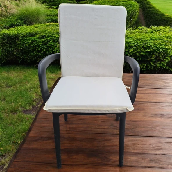 LÜKS ARKALIKLI SANDALYE MİNDERİ 4LÜ 4CM SÜNGERLİ KREM - Resim 4