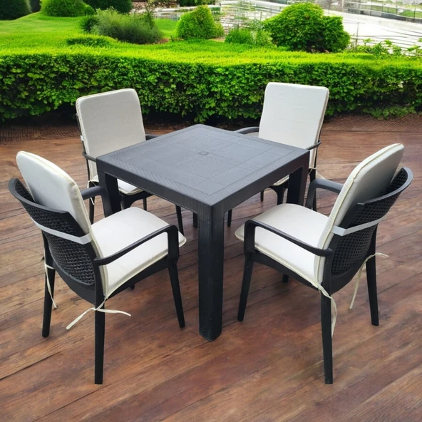 LÜKS ARKALIKLI SANDALYE MİNDERİ 4LÜ 4CM SÜNGERLİ KREM - Resim 2