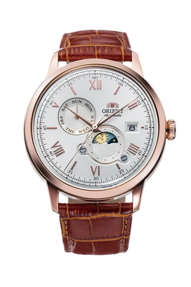 Orient Kurmalı Otomatik Deri Kahverengi Beyaz Kadran Sun&Moon 42 mm Erkek Kol Saati ürün görseli 1