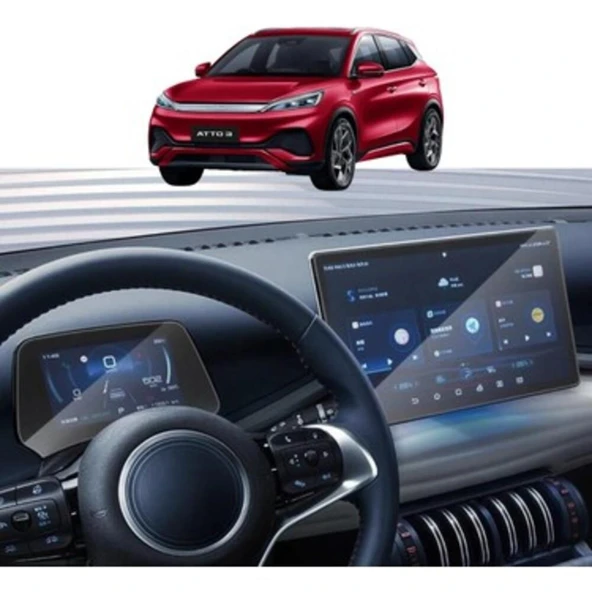 BYD Atto 3 Dijital Gösterge ve Navigasyon uyumlu 9H Nano Ekran Koruyucu 2 li set ürün görseli 1