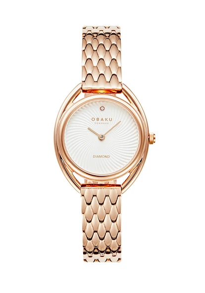 Obaku Denmark V286LXVISV Quartz Çelik Rose Kristal Mineral Beyaz Kadran 29 mm Kadın Kol Saati ürün görseli 1