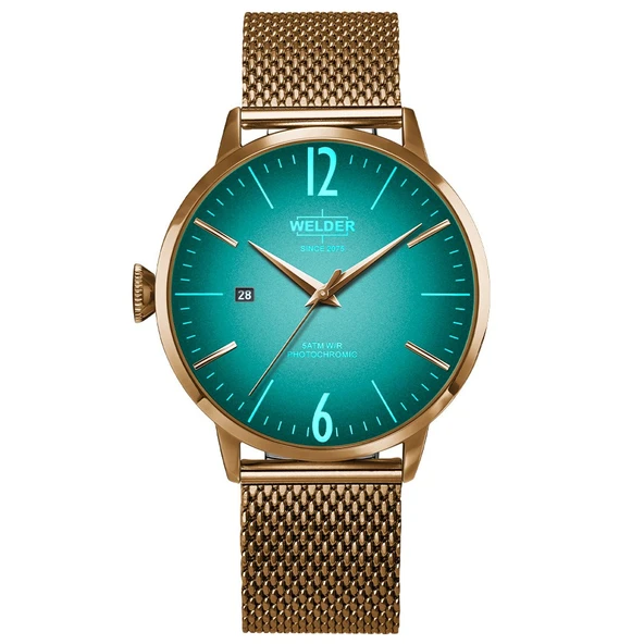 Welder Moody WRC445 Quartz Çelik Hasır Altın Rengi Yeşil Kadran 45 mm Erkek Kol Saati ürün görseli 1