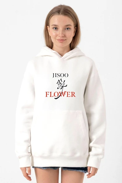 Jisoo Flower Beyaz Kadın 3ip Kapşonlu Sweatshirt ürün görseli 1