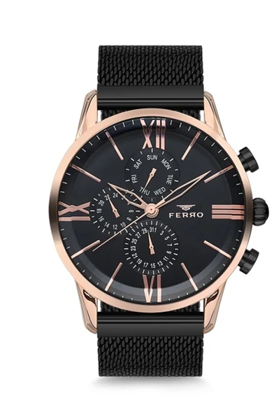 Ferro FM1536C-R Quartz Hasır Kordon Siyah 45 mm Erkek Kol Saati ürün görseli 1