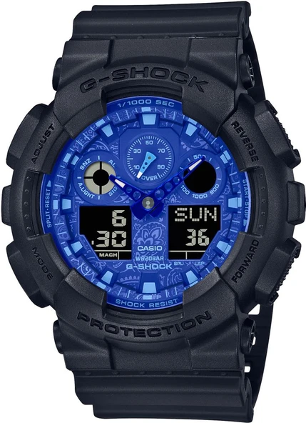 Casio GA-100BP-1ADR Analog/Dijital Silikon Siyah Mavi Kadran 20 ATM 51 mm Erkek Kol Saati ürün görseli 1